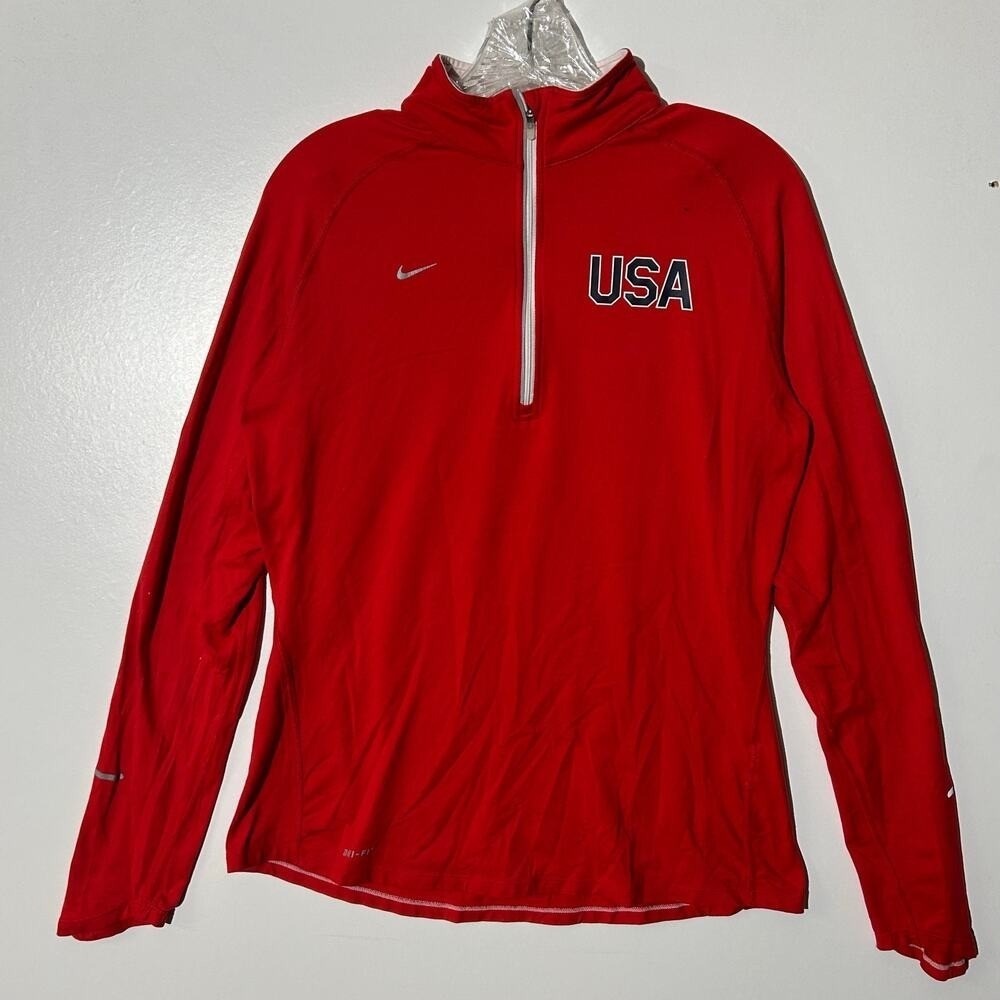 Nike Dri-Fit Red USA Team Athletic Training 1/4 Zip Pullover Sweater Women Large
